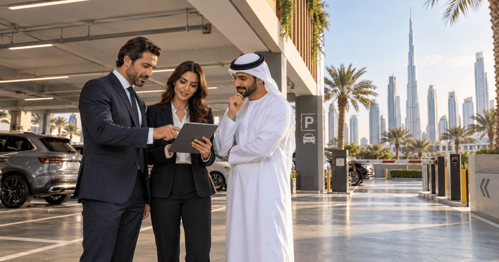 Parking lot deal with Burj Khalifa background