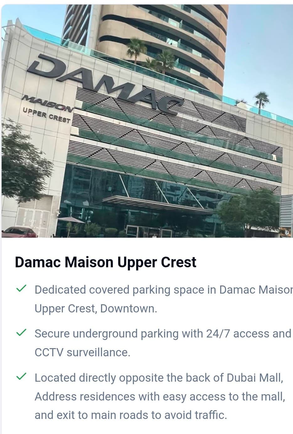 Secure covered space 2mins to Dubai Mall